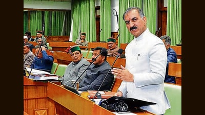 Chief minister Sukhvinder Singh Sukhu addresses the Himachal assembly on Thursday. (HT Photo)