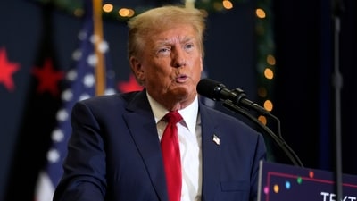 FILE - Former President Donald Trump speaks during a commit to caucus rally, Tuesday, Dec. 19, 2023, in Waterloo, Iowa. Republican U.S. Senate candidate Bernie Moreno has landed Donald Trump's endorsement in the GOP race for a 2024 contender to unseat third-term Democrat Sherrod Brown, one of his party's most vulnerable incumbents. The former president and 2024 presidential candidate backed Moreno, a wealthy Cleveland businessman, in a post on his social media network, Truth Social, Tuesday. (AP) FILE - Former President Donald Trump speaks during a commit to caucus rally, Tuesday, Dec. 19, 2023, in Waterloo, Iowa. Republican U.S. Senate candidate Bernie Moreno has landed Donald Trump's endorsement in the GOP race for a 2024 contender to unseat third-term Democrat Sherrod Brown, one of his party's most vulnerable incumbents. The former president and 2024 presidential candidate backed Moreno, a wealthy Cleveland businessman, in a post on his social media network, Truth Social, Tuesday. (AP)