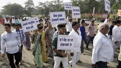 Navi Mumbai, India - Dec. 6, 2023:Panvel villagers resort to indefinite fast against NAINA scheme at Panvel in Navi Mumbai, India, on Wednesday, December 6, 2023. (Photo by Bachchan Kumar/ HT PHOTO) (HT PHOTO) Navi Mumbai, India - Dec. 6, 2023:Panvel villagers resort to indefinite fast against NAINA scheme at Panvel in Navi Mumbai, India, on Wednesday, December 6, 2023. (Photo by Bachchan Kumar/ HT PHOTO) (HT PHOTO)