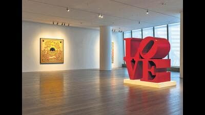 Robert Indiana’s Love sculpture is part of the exhibition at Mumbai’s NMACC. (Robert Indiana, Love (Red Outside Red Inside), 1966 - 1999 © [2023] Morgan Art Foundation Ltd / Artists Rights Society (ARS), New York)
