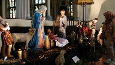 4. A common custom is that many individuals and churches set up a nativity scene, depicting the birth of Christ where a manger or barn is recreated, and there are figures representing Joseph, Mary and baby Jesus. They are usually surrounded by angels, the biblical Magi, shepherds and animals like a donkey, ox and camels.&nbsp; ( REUTERS/Ajeng Dinar Ulfiana)