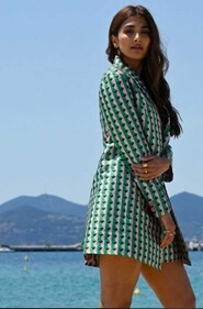 Pooja Hegde in a green and white blazer dress Pooja Hegde in a green and white blazer dress