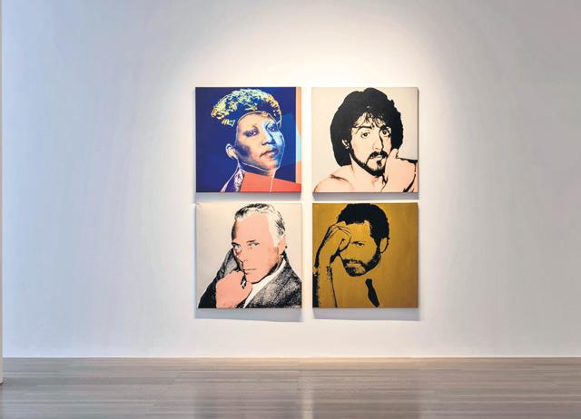 Andy Warhol painted several celebrities, including actor Sylvester Stallone, singer-songwriter Aretha Franklin and designers Gianni Versace and Giorgio Armani. (Andy Warhol, Sylvester Stallone,1980 © [2023] The Andy Warhol Foundation for the Visual Arts, Inc. / Licensed by Artists Rights Society (ARS), New York; Andy Warhol, Aretha Franklin,1986 © [2023] The Andy Warhol Foundation for the Visual Arts, Inc. / Licensed by Artists Rights Society (ARS), New York; Andy Warhol, Gianni Versace,1979-80 © [2023] The Andy Warhol Foundation for the Visual Arts, Inc. / Licensed by Artists Rights Society (ARS), New York; Andy Warhol, Giorgio Armani,1981 © [2023] The Andy Warhol Foundation for the Visual Arts, Inc. / Licensed by Artists Rights Society (ARS), New York)