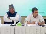 Congress Party President Mallikarjun Kharge and party leaders Sonia Gandhi and Rahul Gandhi during the Congress Working Committee (CWC) meeting. Congress Party President Mallikarjun Kharge and party leaders Sonia Gandhi and Rahul Gandhi during the Congress Working Committee (CWC) meeting.