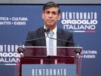 Britain's Prime Minister Rishi Sunak delivers his speech.