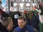 A viral video shows twopro-Palestinian protesters yelling “long live Hamas” at a Jewish couple during rallies that took place in front of the New York Public Library (X screenshot) A viral video shows twopro-Palestinian protesters yelling “long live Hamas” at a Jewish couple during rallies that took place in front of the New York Public Library (X screenshot)