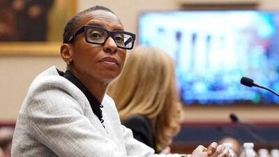 Harvard University President Claudine Gay watches a video being played during a House Education and The Workforce Committee hearing titled "Holding Campus Leaders Accountable and Confronting Antisemitism" on Capitol Hill in Washington, U.S., December 5, 2023 (REUTERS/Ken Cedeno/File Photo) (REUTERS)