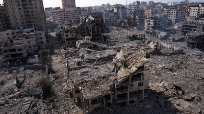 Israel-Hamas war: A view of the rubble of buildings hit by an Israeli airstrike in Gaza City. (AP)