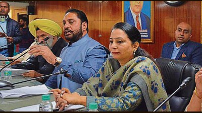 Mohali mayor Amarjeet Singh Sidhu during the House meet on Friday. (HT Photo) Mohali mayor Amarjeet Singh Sidhu during the House meet on Friday. (HT Photo)