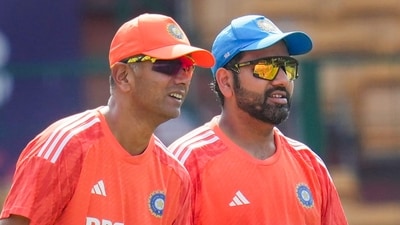 India's captain Rohit Sharma and head coach Rahul Dravid during the ICC Men's Cricket World Cup 2023, in Bengaluru. The BCCI on Wednesday extended the contract of Indian cricket team head coach Rahul Dravid in order to maintain continuity following the senior side's stupendous performance in the ODI World Cup where it won 10 games in a row before losing the final (PTI) India's captain Rohit Sharma and head coach Rahul Dravid during the ICC Men's Cricket World Cup 2023, in Bengaluru. The BCCI on Wednesday extended the contract of Indian cricket team head coach Rahul Dravid in order to maintain continuity following the senior side's stupendous performance in the ODI World Cup where it won 10 games in a row before losing the final (PTI)