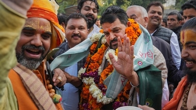 BJP MP Brij Bhushan Sharan Singh with supporters after UP Wrestling Association Vice President Sanjay Singh became the new President of the Wrestling Federation of India (WFI), in New Delhi (PTI) BJP MP Brij Bhushan Sharan Singh with supporters after UP Wrestling Association Vice President Sanjay Singh became the new President of the Wrestling Federation of India (WFI), in New Delhi (PTI)