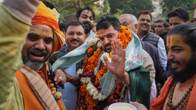 BJP MP Brij Bhushan Sharan Singh with supporters after UP Wrestling Association Vice President Sanjay Singh became the new President of the Wrestling Federation of India (WFI), in New Delhi (PTI) BJP MP Brij Bhushan Sharan Singh with supporters after UP Wrestling Association Vice President Sanjay Singh became the new President of the Wrestling Federation of India (WFI), in New Delhi (PTI)