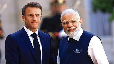 Prime Minister Narendra Modi with French President Emmanuel Macron at the Elysee Palace in Paris on July 14. (AP) Prime Minister Narendra Modi with French President Emmanuel Macron at the Elysee Palace in Paris on July 14. (AP)