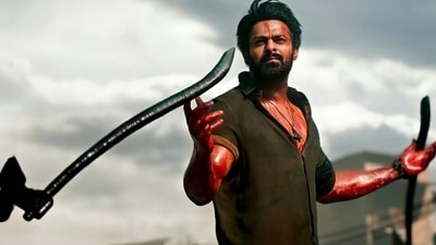 Prabhas in a fight scene from Salaar Prabhas in a fight scene from Salaar
