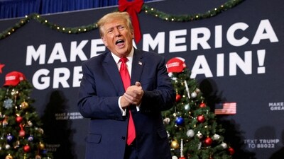 Republican presidential candidate and former US president Donald Trump attends a campaign event in Waterloo, Iowa. (Reuters)