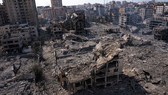 Israel-Hamas war: A view of the rubble of buildings hit by an Israeli airstrike in Gaza City. (AP)