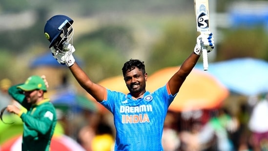 It took him 8 years but Sanju Samson finally has an international century for India (Getty)