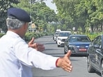 A convoy moves along near Pragati Maidan, in New Delhi on Saturday. (Arvind Yadav/HT)