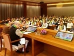 Union Home Minister Amit Shah with Bharatiya Janata Party (BJP) National President JP Nadda during the BJP's national office-bearers meeting, at party headquarters, in New Delhi.