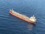 A visual of the MV Chem Pluto taken by the Indian Coast Guard’s Dornier maritime surveillance aircraft in the Arabian Sea after it was hit by a suspected drone which led to fire on it, on Saturday. A visual of the MV Chem Pluto taken by the Indian Coast Guard’s Dornier maritime surveillance aircraft in the Arabian Sea after it was hit by a suspected drone which led to fire on it, on Saturday.