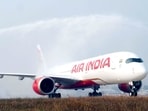 Air India A350 lands at Delhi Airport on Saturday.