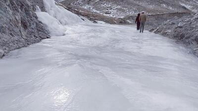A frozen stretch at Losar in Spiti valley of Himachal Pradesh on Saturday. (HT Photo) A frozen stretch at Losar in Spiti valley of Himachal Pradesh on Saturday. (HT Photo)