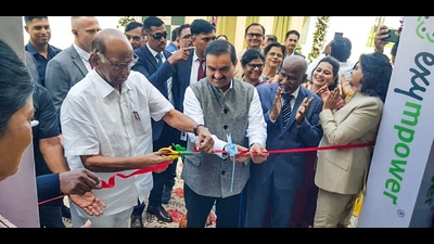 After the inauguration, Pawar thanked Adani and Vijay Shirke of Shirke Construction for donating a combined  ₹35 crores to set up the centre. (HT PHOTO)