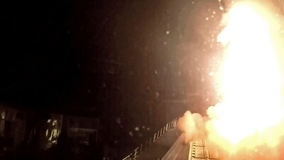 HMS Diamond firing its Sea Viper missile to engage and shot down an aerial drone over the Red Sea. (AP) HMS Diamond firing its Sea Viper missile to engage and shot down an aerial drone over the Red Sea. (AP)