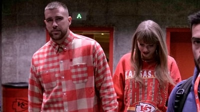 Kansas City Chiefs tight end Travis Kelce, left, and singer Taylor Swift leave Arrowhead stadium after an NFL football game between the Chiefs and the Los Angeles Chargers, Sunday, Oct. 22, 2023, in Kansas City, Mo. (AP Photo/Charlie Riedel) (AP) Kansas City Chiefs tight end Travis Kelce, left, and singer Taylor Swift leave Arrowhead stadium after an NFL football game between the Chiefs and the Los Angeles Chargers, Sunday, Oct. 22, 2023, in Kansas City, Mo. (AP Photo/Charlie Riedel) (AP)