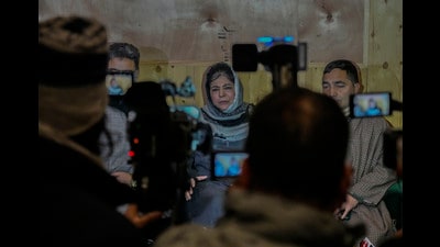 Jammu Kashmir Peoples Democratic Party (PDP) President Mehbooba Mufti speaks to the media during a press conference in Srinagar. (AP) Jammu Kashmir Peoples Democratic Party (PDP) President Mehbooba Mufti speaks to the media during a press conference in Srinagar. (AP)