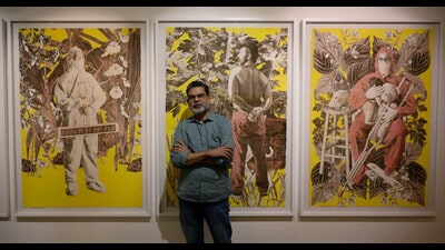 Photo shoot with artist T.V Santosh at Bhau Daji Lad Museum at Byculla. (raju Shinde/HT Photo) Photo shoot with artist T.V Santosh at Bhau Daji Lad Museum at Byculla. (raju Shinde/HT Photo)