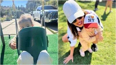 A few other clicks showed Malti enjoying a swing on a sunny day and Priyanka hugging her from behind while they had a gala time in a park. While Priyanka wore a baseball cap, sunglasses, a zipper jacket, and shorts, Malti complemented her mom in a beige onesie and a NY cap featuring a pizza and takeout noodle pattern. (Instagram) A few other clicks showed Malti enjoying a swing on a sunny day and Priyanka hugging her from behind while they had a gala time in a park. While Priyanka wore a baseball cap, sunglasses, a zipper jacket, and shorts, Malti complemented her mom in a beige onesie and a NY cap featuring a pizza and takeout noodle pattern. (Instagram)