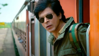Shah Rukh Khan in a still from Dunki. Shah Rukh Khan in a still from Dunki.