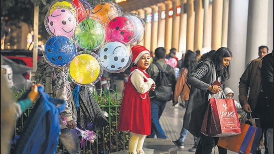 At Connaught Place in the city on Saturday. (Raj K Raj/HT Photo)