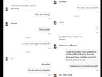 Screenshot of the text exchange between the Singapore cab driver and Indian passenger. 