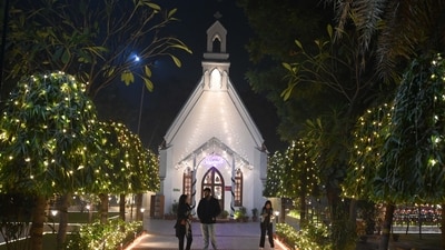 The oldest church of Gurugram decorated with lights on the occasion of Christmas Eve, at Civil Lines near Officers Colony; The Church of the Epiphany was built in the Gurgaon Cantonment as opposed to the village by the Government in 1862. It was consecrated by the Bishop of Calcutta in 1866., in Gurugram, India, on Sunday, 24 December 2023. The oldest church of Gurugram decorated with lights on the occasion of Christmas Eve, at Civil Lines near Officers Colony; The Church of the Epiphany was built in the Gurgaon Cantonment as opposed to the village by the Government in 1862. It was consecrated by the Bishop of Calcutta in 1866., in Gurugram, India, on Sunday, 24 December 2023.