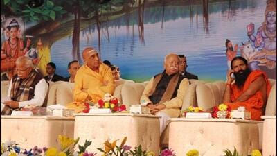 RSS chief Mohan Bhagwat at Hari Har ashram in Haridwar on Sunday. RSS chief Mohan Bhagwat at Hari Har ashram in Haridwar on Sunday.