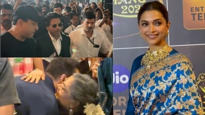 Salman Khan, Shah Rukh Khan and Deepika Padukone at Umang event in Mumbai. (Varinder Chawla) Salman Khan, Shah Rukh Khan and Deepika Padukone at Umang event in Mumbai. (Varinder Chawla)