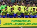 Players of Brazil line up for a team photo before a qualifying game Players of Brazil line up for a team photo before a qualifying game