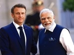 Prime Minister Narendra Modi with French President Emmanuel Macron at the Elysee Palace in Paris on July 14. (AP)