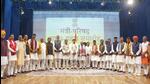 Madhya Pradesh governor Mangubhai Patel and chief minister Mohan Yadav pose for a group photo with the newly inducted ministers of the council of ministers (PTI)