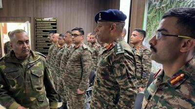 Army chief General Manoj Pande interacts with senior army officers in Poonch on Monday.