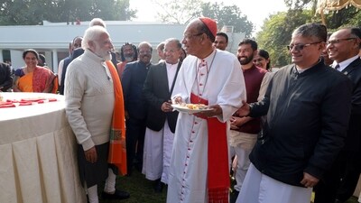 Prime Minister Narendra Modi joins members of the Christian community for Christmas celebrations at his residence in New Delhi on Monday. (X/Narendra Modi) Prime Minister Narendra Modi joins members of the Christian community for Christmas celebrations at his residence in New Delhi on Monday. (X/Narendra Modi)