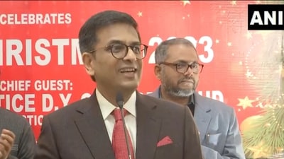 CJI DY Chandrachud singing Christmas carols at an event. (X/@ANI) CJI DY Chandrachud singing Christmas carols at an event. (X/@ANI)