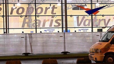 A civil protection vehicle parked outside the Vatry airport, north-eastern France where an Airbus A340 plane carrying 303 Indian passengers is grounded on the tarmac. (AFP) A civil protection vehicle parked outside the Vatry airport, north-eastern France where an Airbus A340 plane carrying 303 Indian passengers is grounded on the tarmac. (AFP)