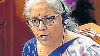 New Delhi, Mar 24 (ANI): Union Finance Minister Nirmala Sitharaman speaks in Lok Sabha during the second phase of the Budget Session of the Parliament, in New Delhi on Friday. (ANI Photo/Sansad TV) (ANI)