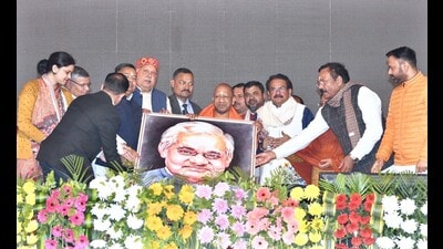Uttar Pradesh chief minister Yogi Adityanath at an event held at former PM Atal Bihari Vajpayee’s native village Bateshwar. (HT photo) Uttar Pradesh chief minister Yogi Adityanath at an event held at former PM Atal Bihari Vajpayee’s native village Bateshwar. (HT photo)
