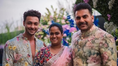 Aayush Sharma and Arpita Khan hosted Arbaaz Khan's nikah ceremony at their Mumbai residence on Sunday. They all decked up in pasel traditional attires for the intimate family affair. Here is a picture of the groom with his sister and brother-in-law. Aayush Sharma and Arpita Khan hosted Arbaaz Khan's nikah ceremony at their Mumbai residence on Sunday. They all decked up in pasel traditional attires for the intimate family affair. Here is a picture of the groom with his sister and brother-in-law. 