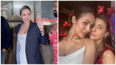 Malaika Arora wore a short white dress for her Christmas outing. Malaika Arora wore a short white dress for her Christmas outing.