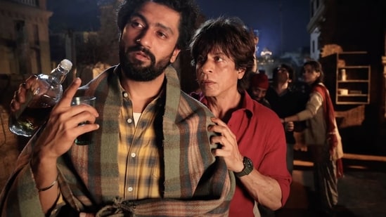 Vicky Kaushal and Shah Rukh Khan in a still from Dunki.